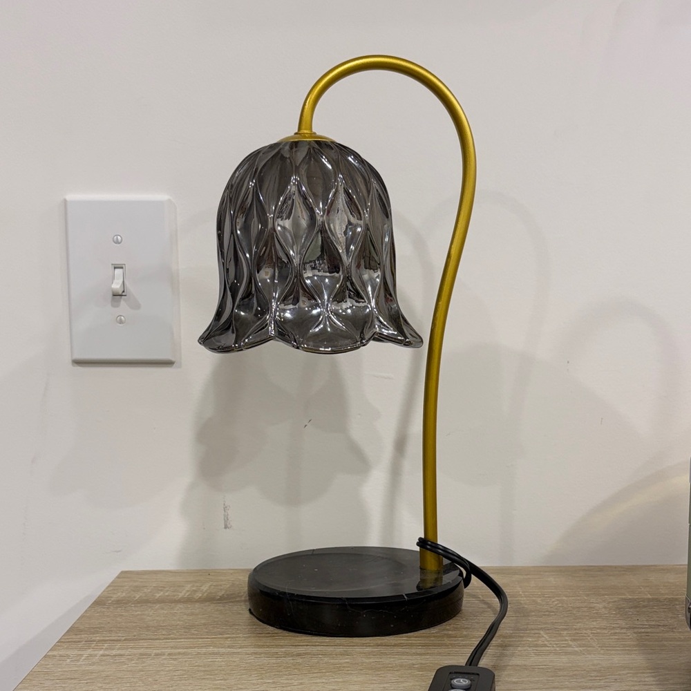 Tulip-Shaped Glass Accent Lamp in Smoky Gray and Gold